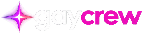 GayCrew – weiß-pinker Schriftzug mit leuchtendem Stern