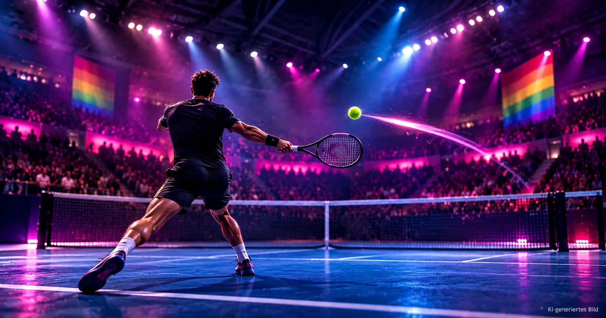 KI-generierte symbolische Tennisszene zur Meldung über Mika Brunolds Challenger-Sieg in Roanne 2026